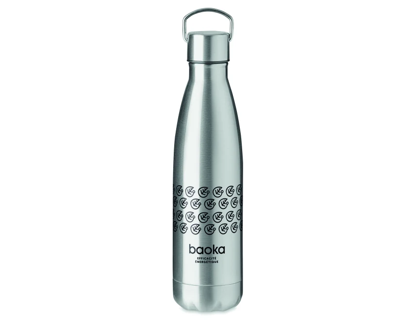 Srebrna butelka termiczna 500ml z logo, stal nierdzewna