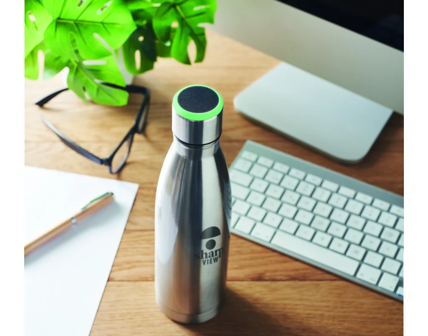 Srebrna butelka termiczna Dereo 500 ml z LED i logo firmy