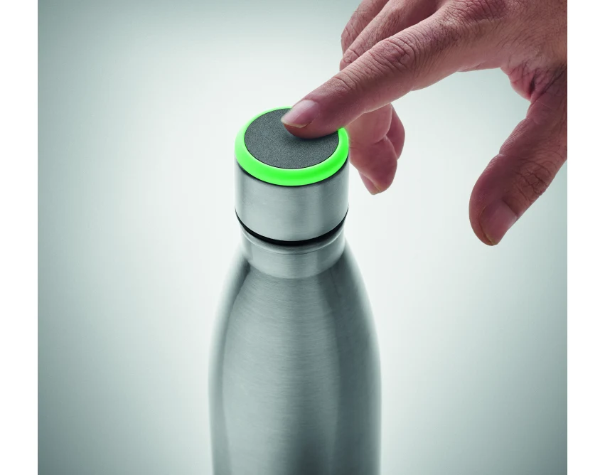 Srebrna butelka termiczna Dereo 500 ml z LED i logo firmy