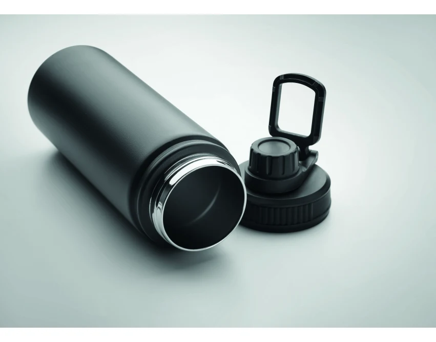 Czarna butelka termiczna 500 ml z logo – stal nierdzewna