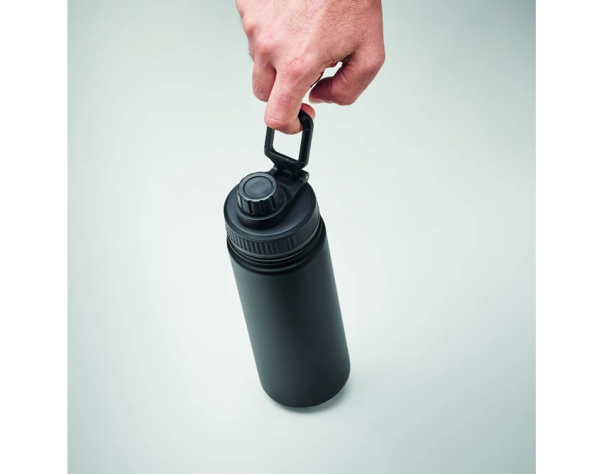 Czarna butelka termiczna 500 ml z logo – stal nierdzewna