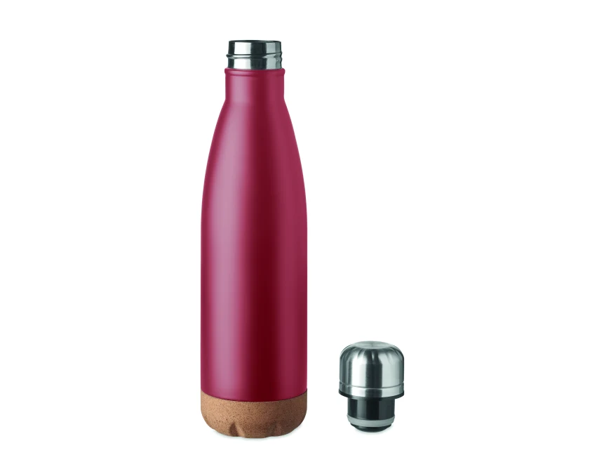 Butelka termiczna 500 ml burgund z korkiem i nadrukiem logo