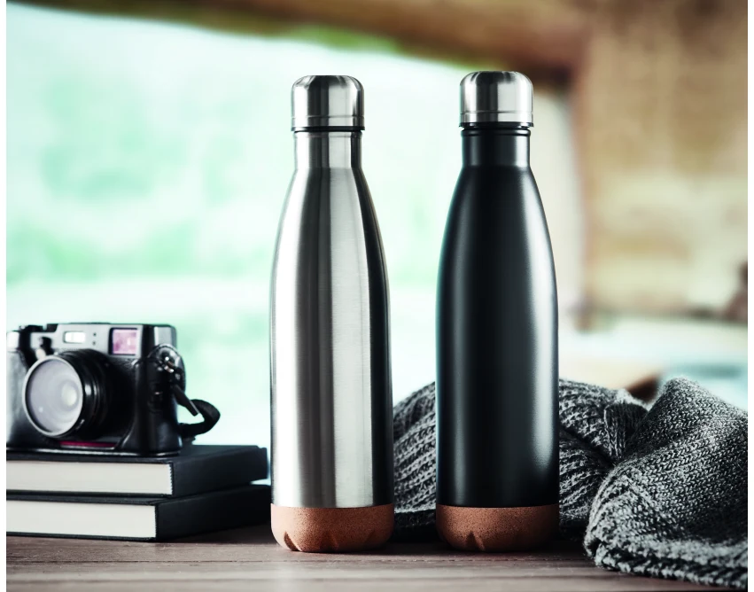 Butelka termiczna 500 ml srebrny mat z korkowym spodem