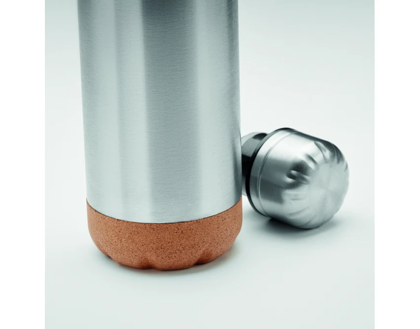 Butelka termiczna 500 ml srebrny mat z korkowym spodem