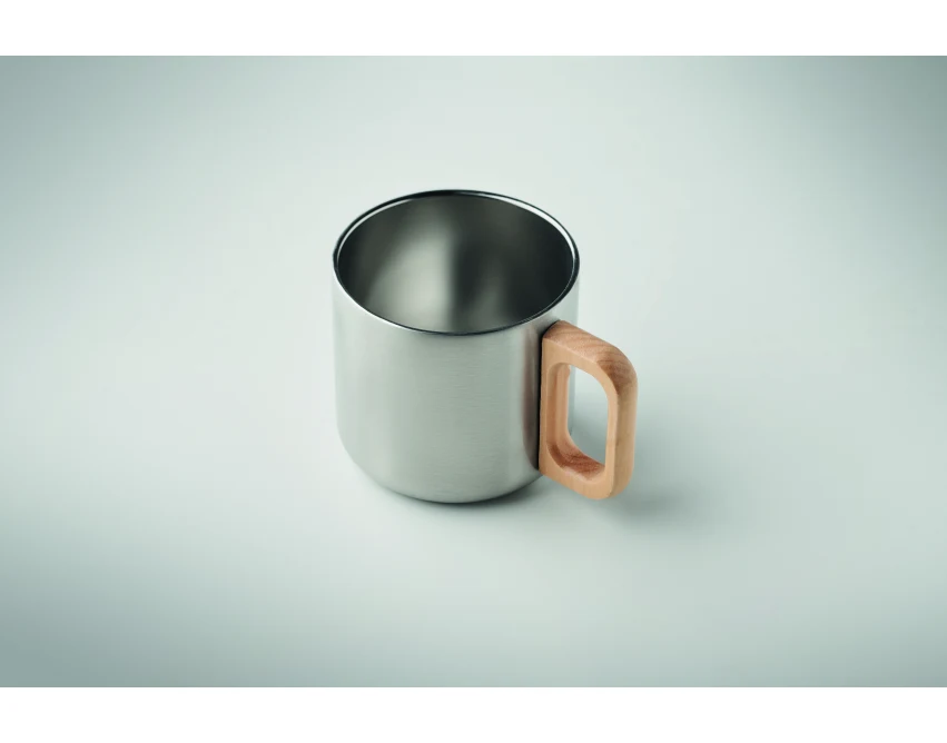 Kubek dwuścienny Acero 350 ml srebrny mat z drewnem