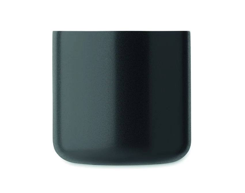 Czarny kubek metalowy 350 ml z drewnianym uchwytem z logo