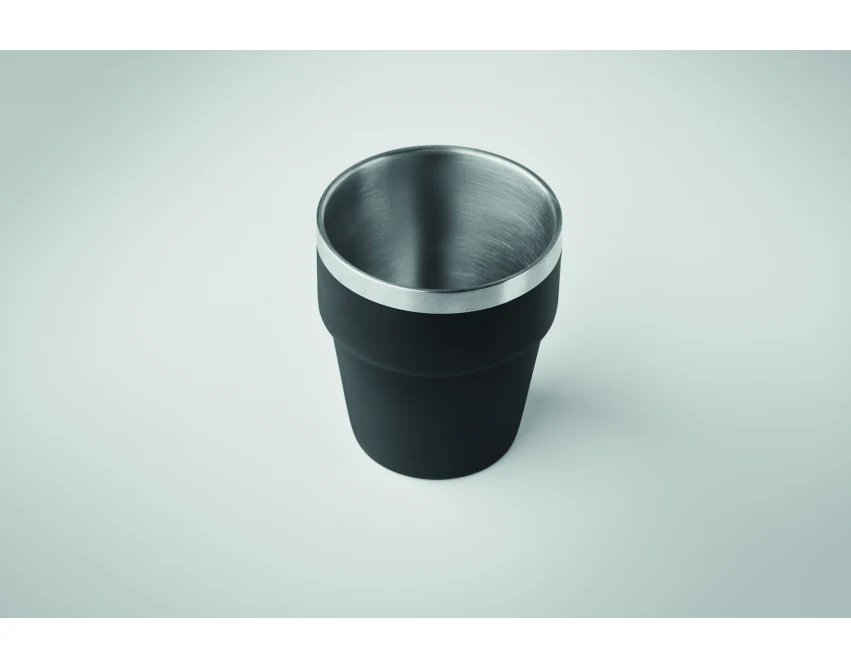 Czarny kubek metalowy 250 ml z logo, dwuścienny, eco