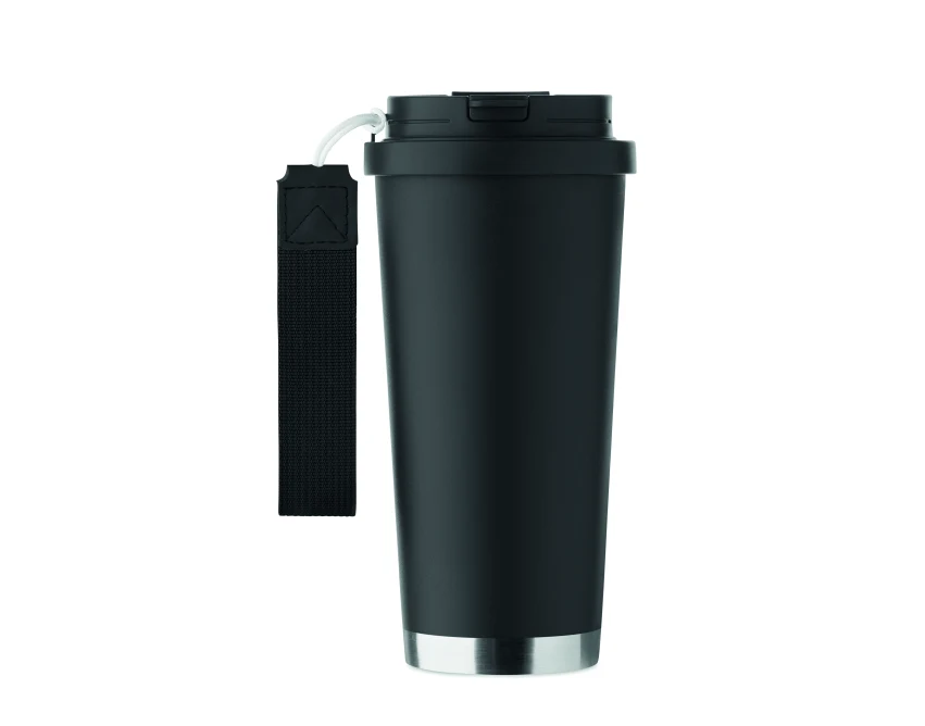 Czarny kubek termiczny 500 ml Topaz Large z logo i paskiem