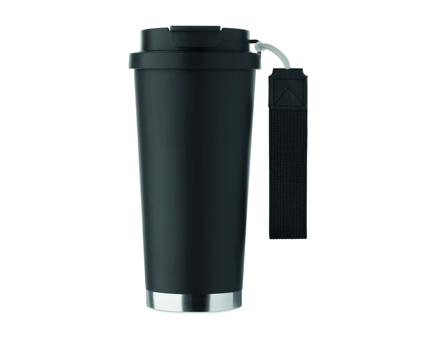 Czarny kubek termiczny 500 ml Topaz Large z logo i paskiem