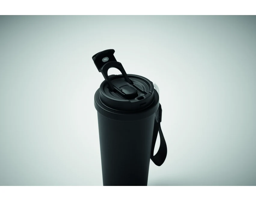 Czarny kubek termiczny 500 ml Topaz Large z logo i paskiem