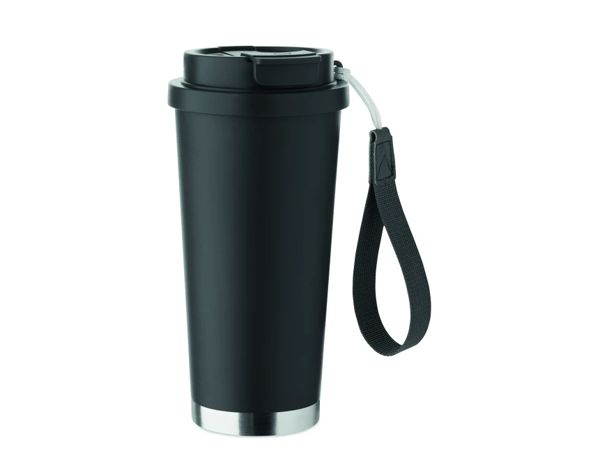 Czarny kubek termiczny 500 ml Topaz Large z logo i paskiem