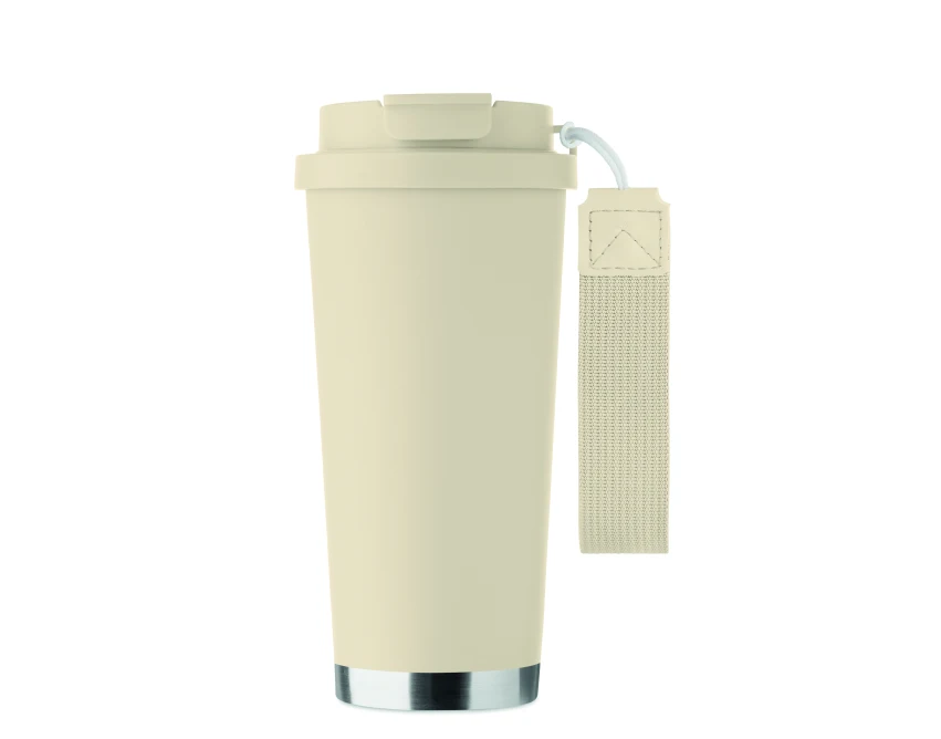 Beżowy kubek termiczny 500 ml Topaz ze słomką i logo
