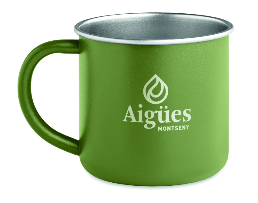 Ciemnozielony kubek metalowy 300ml z logo z recyklingu