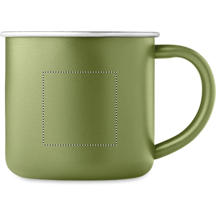 Schemat znakowania dla Tampondruk - P6 na gadżecie: Ciemnozielony kubek metalowy 300ml z logo z recyklingu