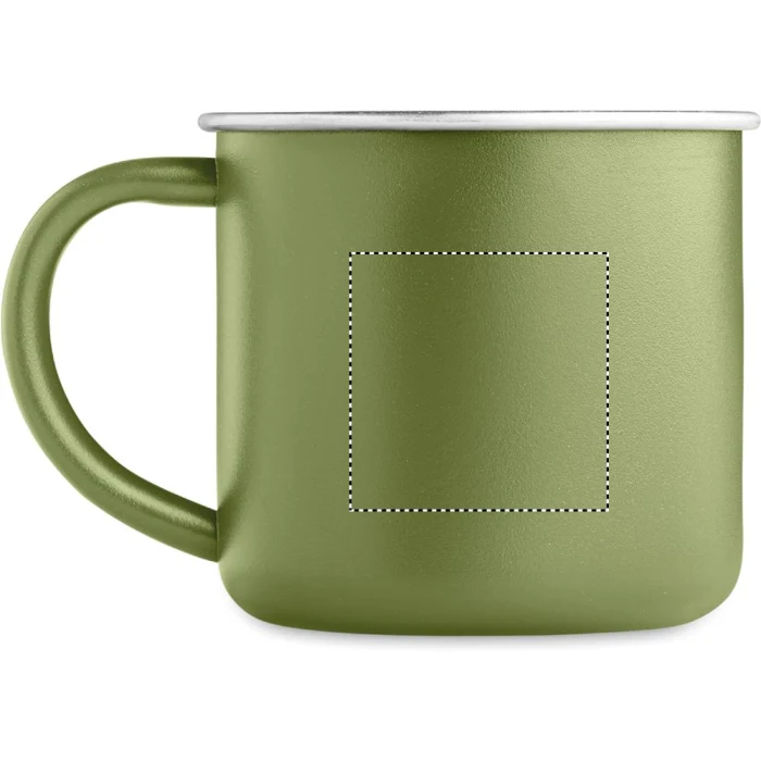 Schemat znakowania dla Tampondruk - P6 na gadżecie: Ciemnozielony kubek metalowy 300ml z logo z recyklingu