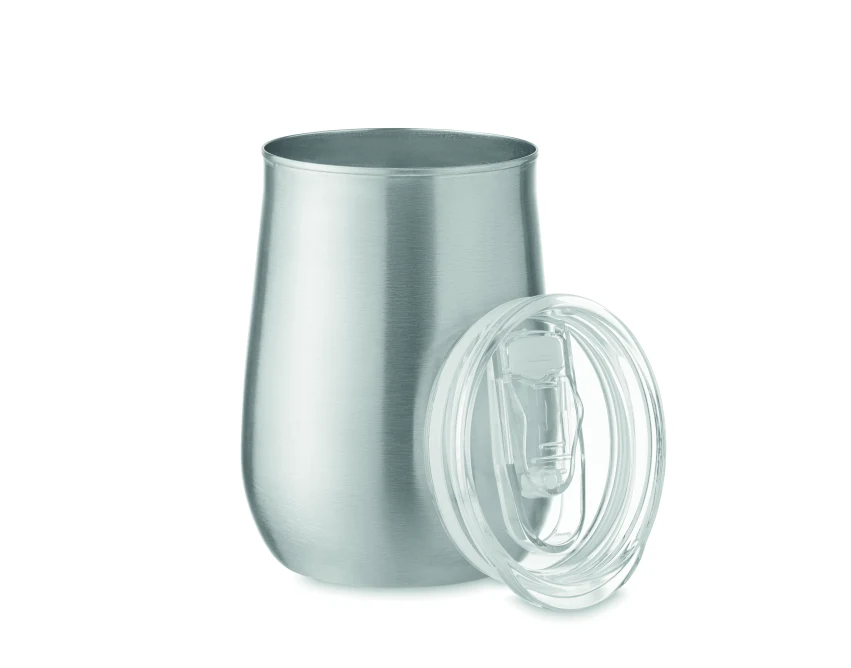 Kubek stalowy Ursa 500 ml srebrny mat z pokrywką i logo