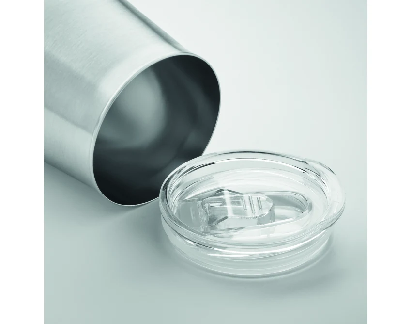 Kubek stalowy Ursa 500 ml srebrny mat z pokrywką i logo