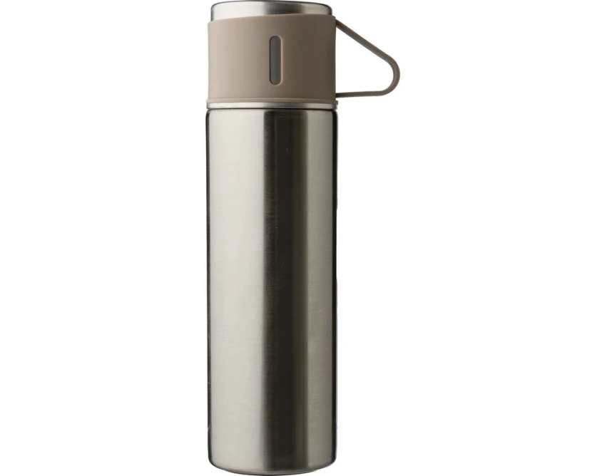 Srebrny termos 420 ml z grawerem i 3 kubkami – prezent