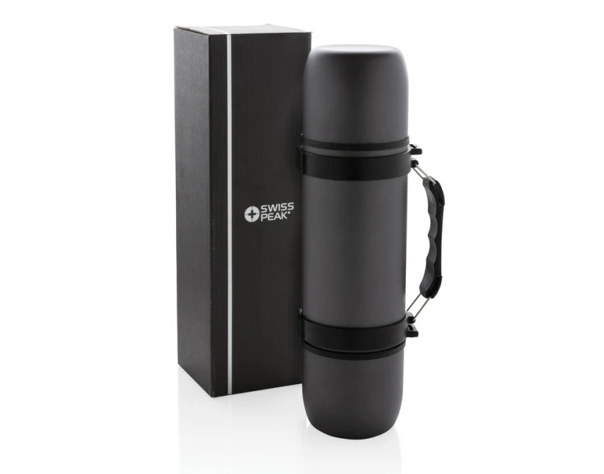 Termos Swiss Peak 700 ml szary z 2 kubkami i grawerem