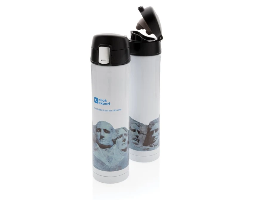 Biały kubek termiczny 450 ml z logo – stal z recyklingu