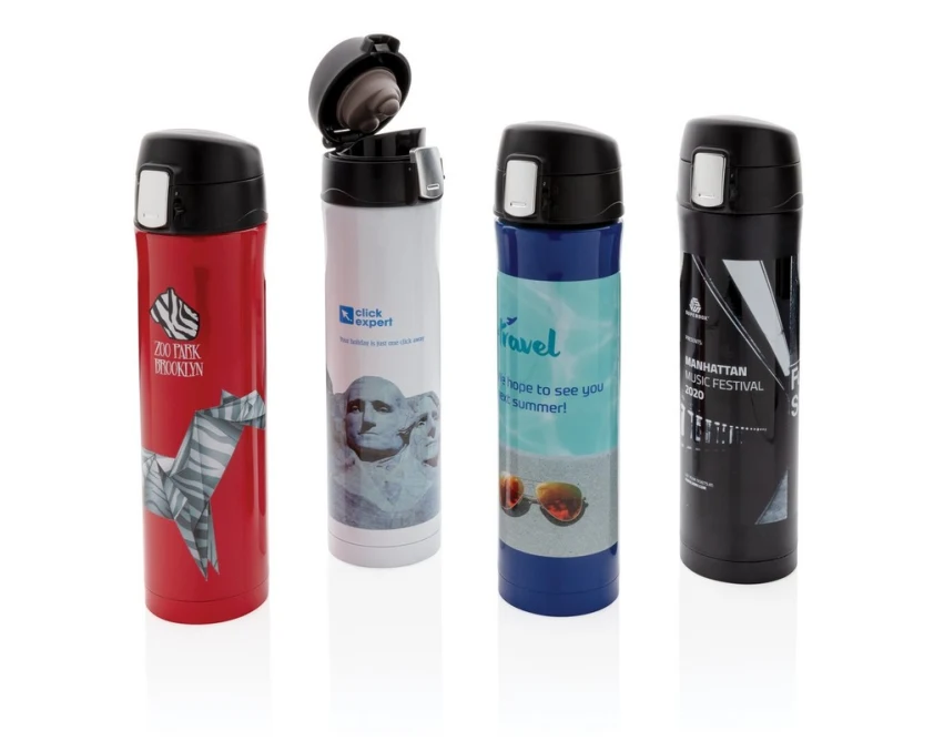 Biały kubek termiczny 450 ml z logo – stal z recyklingu