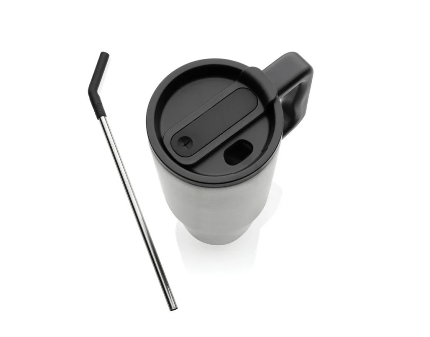 Srebrny kubek termiczny 900 ml ze słomką, z recyklingu