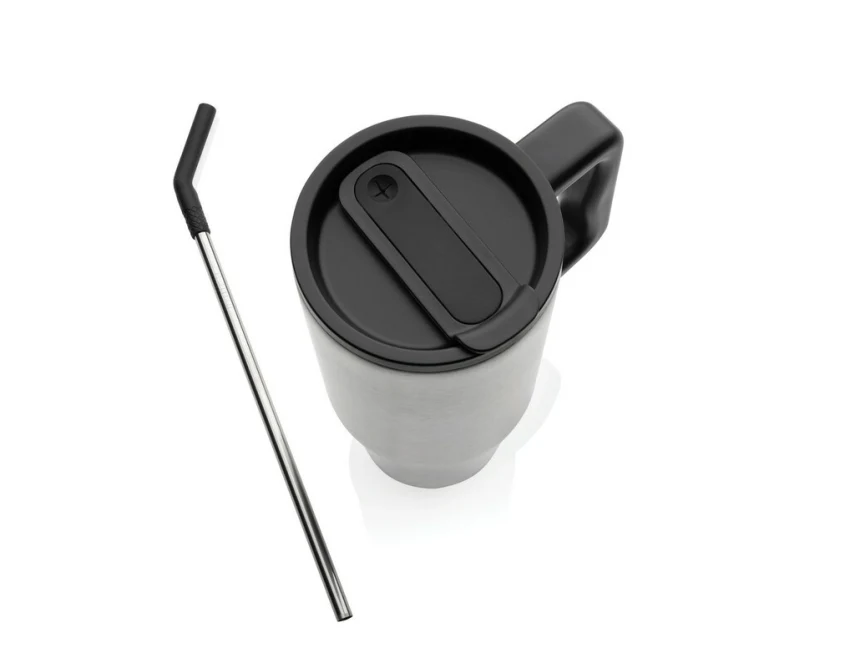 Srebrny kubek termiczny 900 ml ze słomką, z recyklingu
