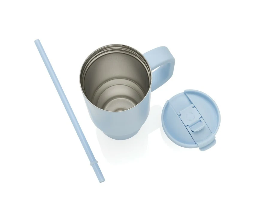 Kubek termiczny Cruiser 480 ml niebieski ze słomką, z logo