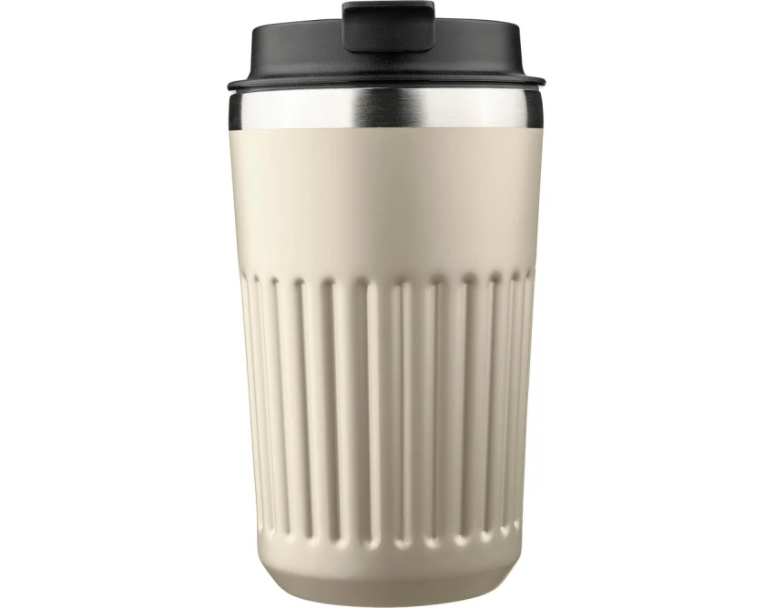 Beżowy kubek termiczny 400 ml z logo – stal, mat, grawer