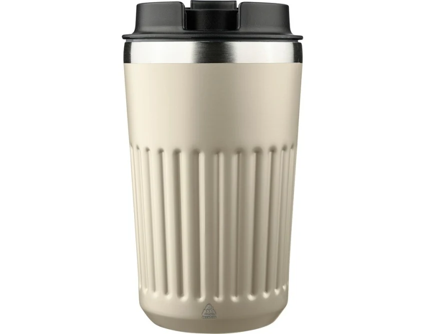 Beżowy kubek termiczny 400 ml z logo – stal, mat, grawer