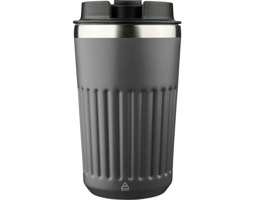 Szary kubek termiczny 400 ml z grawerem logo firmy