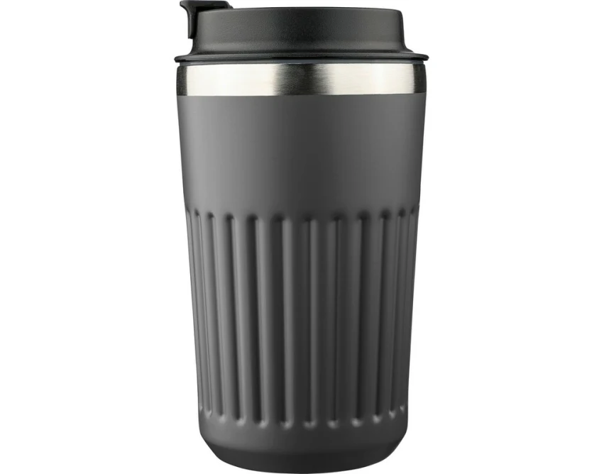 Szary kubek termiczny 400 ml z grawerem logo firmy