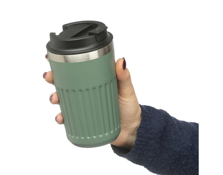 Zielony kubek termiczny 400 ml z grawerem i blokadą przecieku