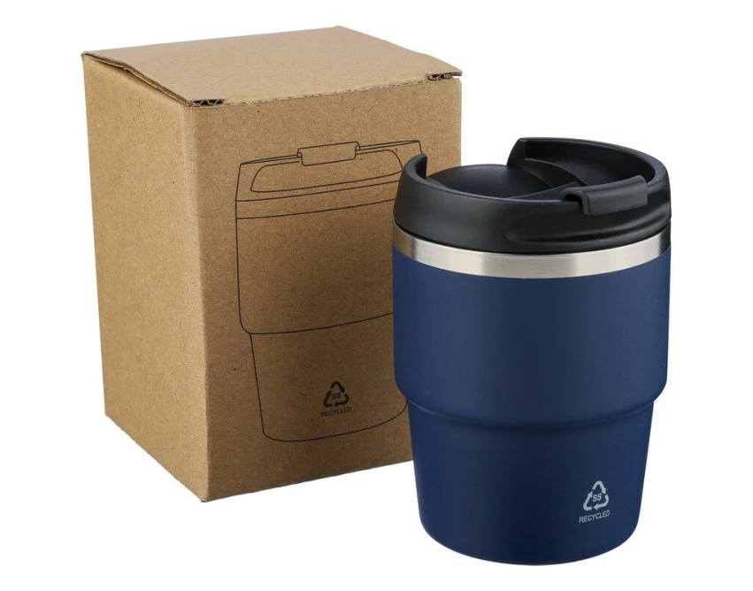 Granatowy kubek termiczny 175 ml z grawerem, stal recyklingowa