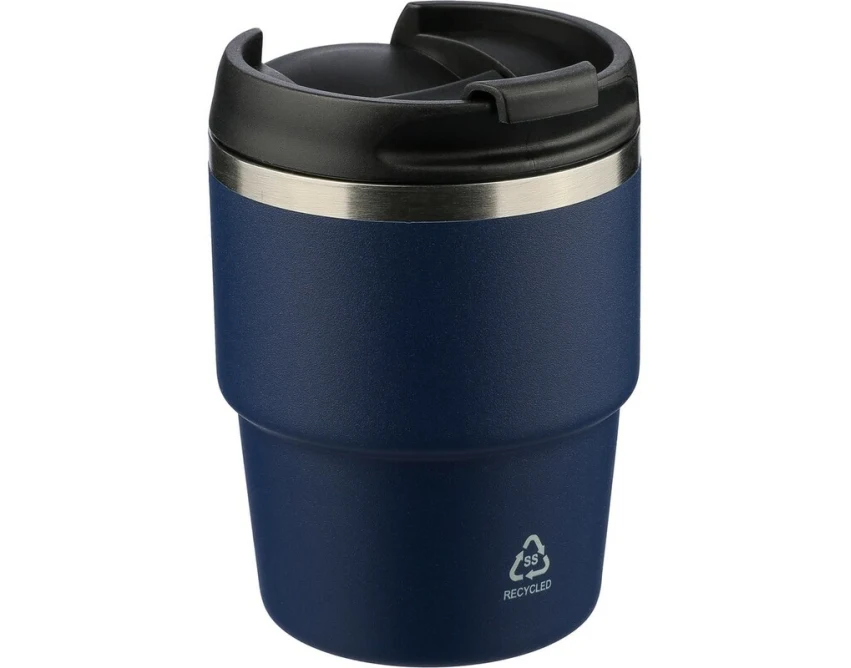 Granatowy kubek termiczny 175 ml z grawerem, stal recyklingowa