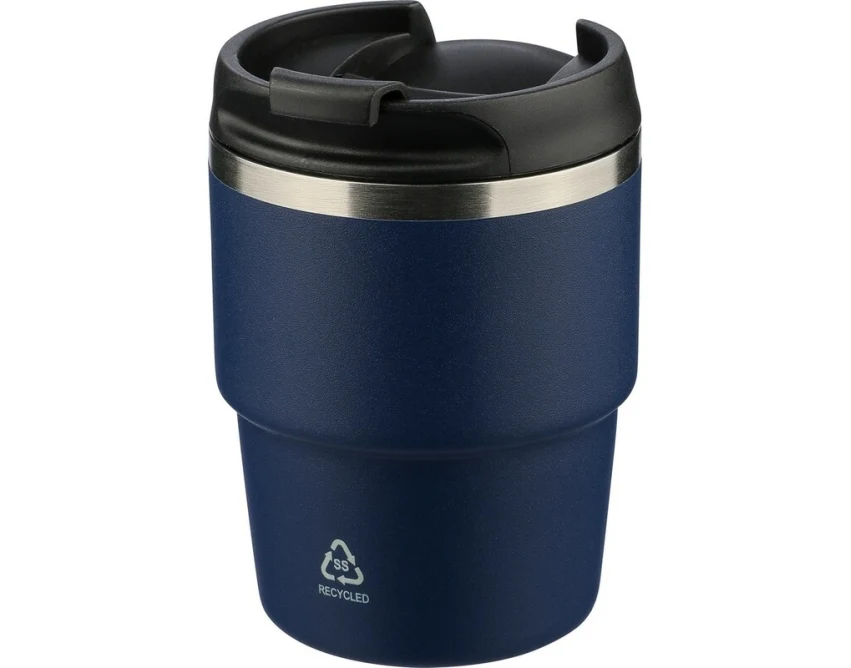 Granatowy kubek termiczny 175 ml z grawerem, stal recyklingowa