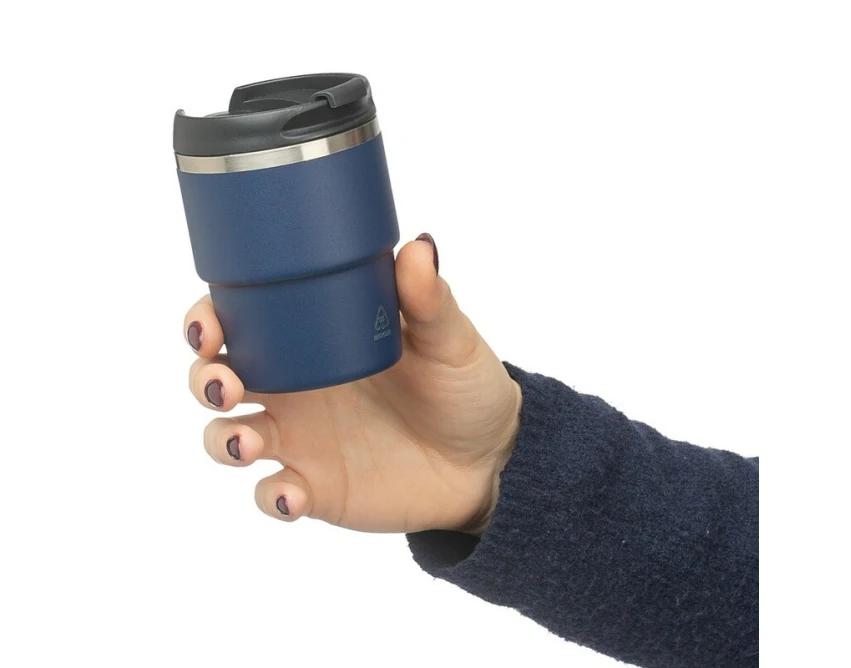 Granatowy kubek termiczny 175 ml z grawerem, stal recyklingowa
