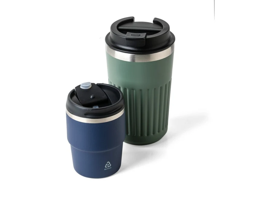 Granatowy kubek termiczny 175 ml z grawerem, stal recyklingowa
