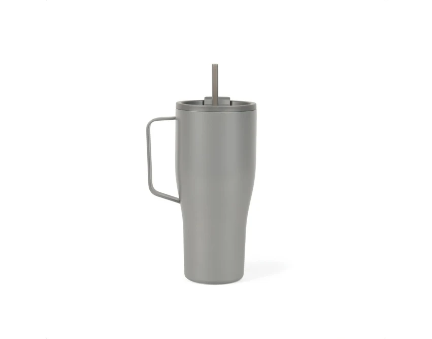 Szary kubek termiczny 880 ml VINGA z uchwytem i słomką