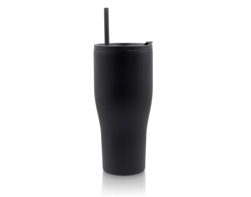 Czarny kubek termiczny VINGA Voyager 800 ml ze słomką