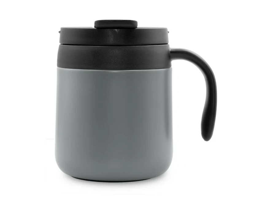 Szary kubek termiczny 400 ml z logo, stal nierdzewna, mat