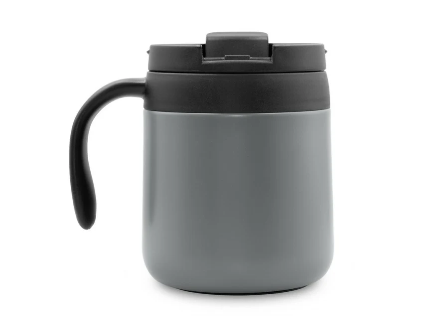 Szary kubek termiczny 400 ml z logo, stal nierdzewna, mat