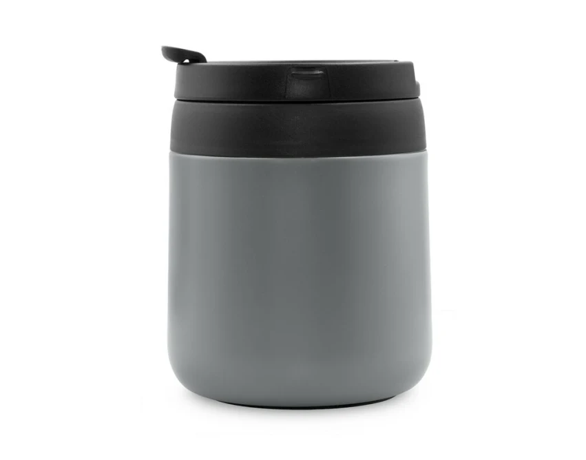 Szary kubek termiczny 400 ml z logo, stal nierdzewna, mat