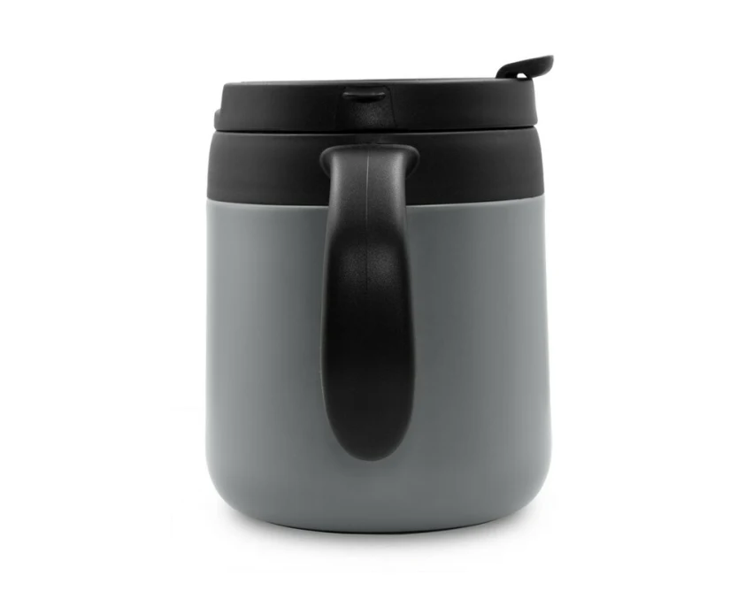 Szary kubek termiczny 400 ml z logo, stal nierdzewna, mat