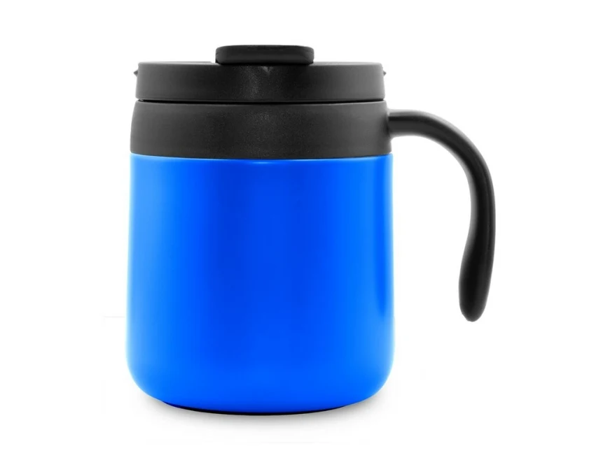 Kubek termiczny Wyatt 400 ml z uchem, niebieski z logo