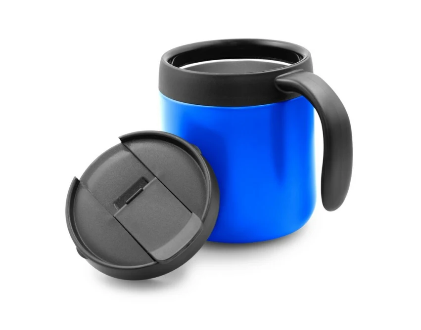 Kubek termiczny Wyatt 400 ml z uchem, niebieski z logo