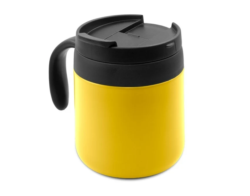 Kubek termiczny Wyatt 400 ml żółty z uchwytem, stal nierdzewna