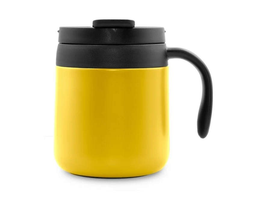 Kubek termiczny Wyatt 400 ml żółty z uchwytem, stal nierdzewna
