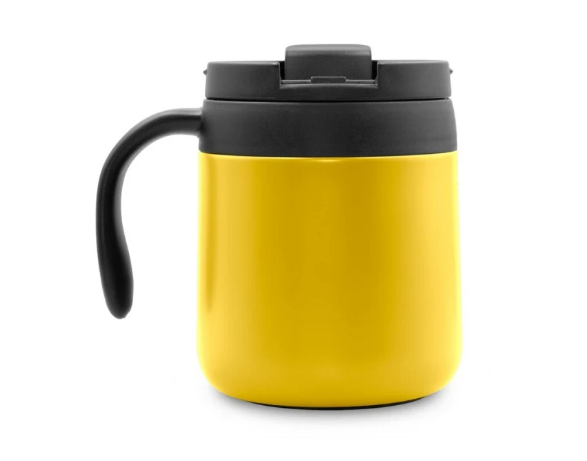 Kubek termiczny Wyatt 400 ml żółty z uchwytem, stal nierdzewna