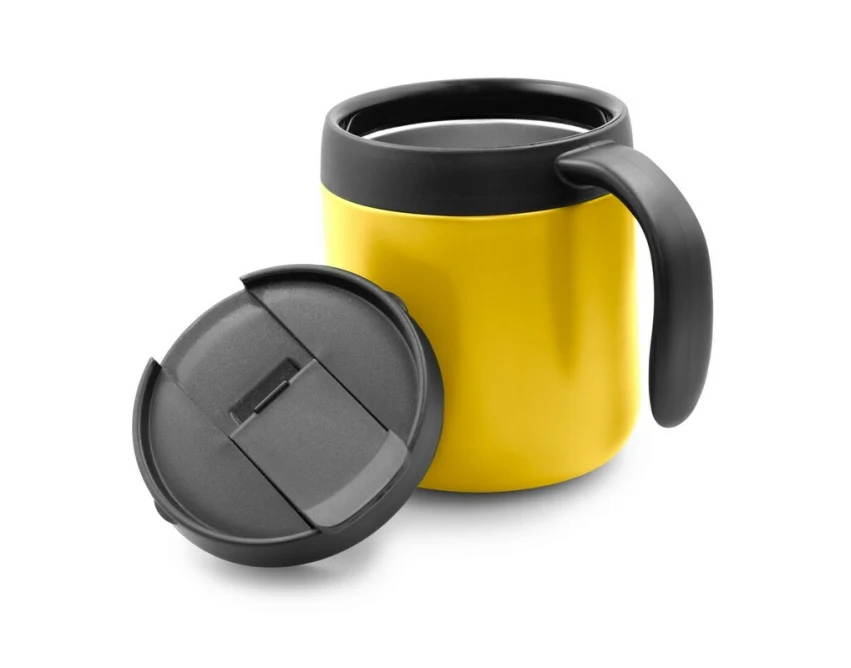 Kubek termiczny Wyatt 400 ml żółty z uchwytem, stal nierdzewna